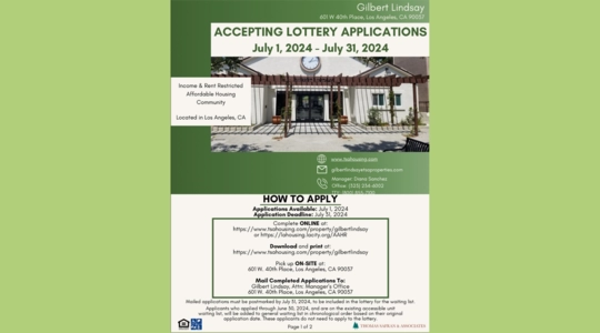 Gilbert Lindsay Manor Lottery Opens Next Week