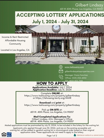 Gilbert Lindsay Manor Lottery Opens Next Week